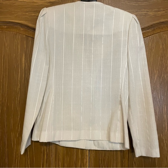 White Double-Breasted Blazer with Gold-Tone Accents - Picture 4 of 7